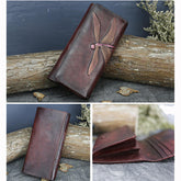 National Style Genuine Leather Trifold Long Wallet Card Holder Phone Bag Purse For Women